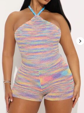 Rainbow Halter Knit Romper - One Pieces